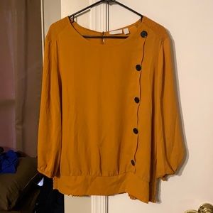 New York & Company Mustard Blouse with Black Buttons
